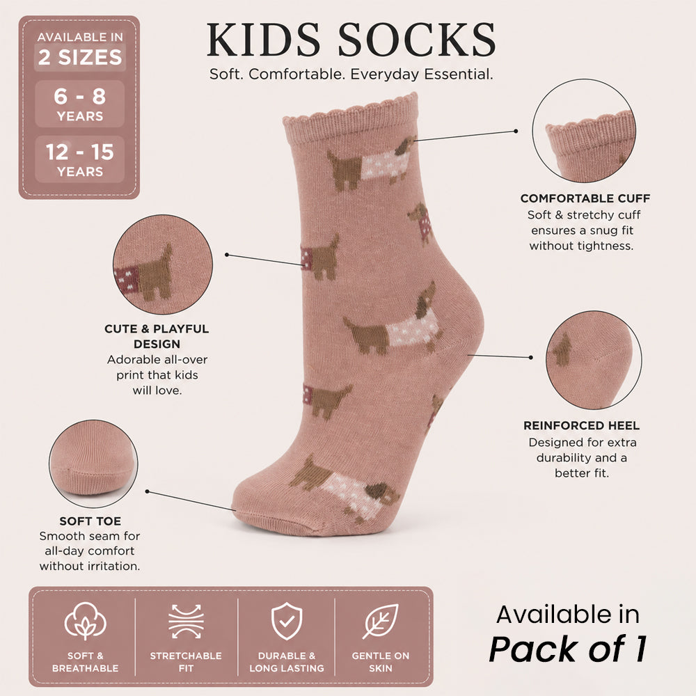 Girls Dachshund Print Cotton Socks