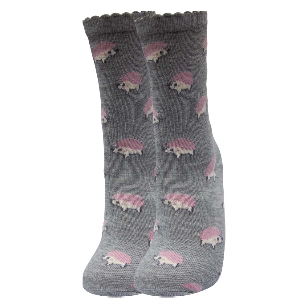 Girls Grey Hedgehog Crew Socks (1-Pack)