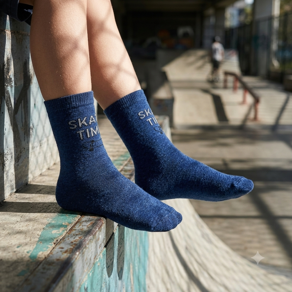 Boys Skate Time Print Crew Socks