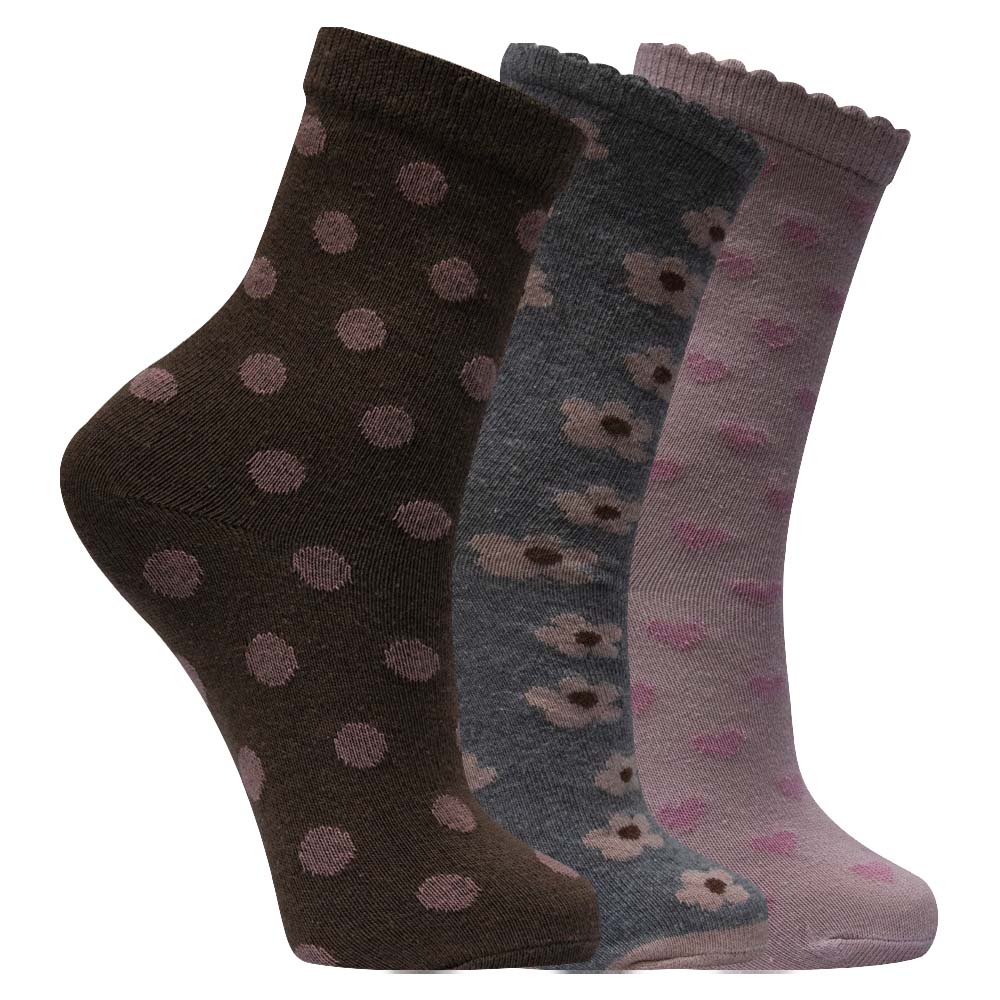 Girl's Polka Dot & Floral Print Ankle Socks