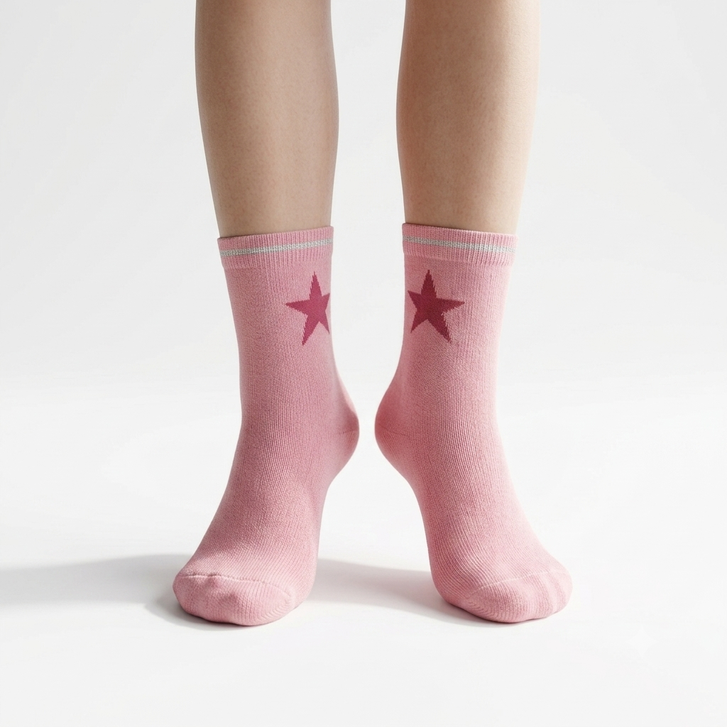 Girls Pink Sparkle Star Crew Socks