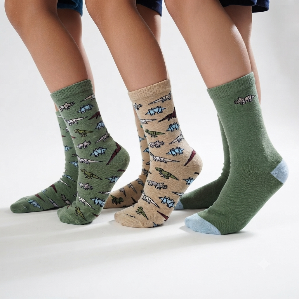 Boys Adventure Dinosaur Print Crew Socks