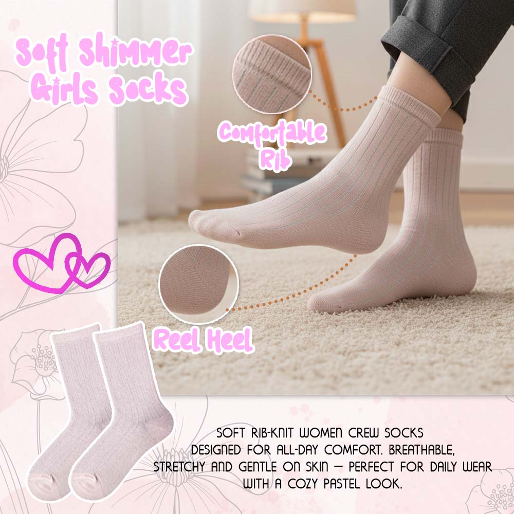 Girls Shimmer Ribbed Socks-Pink Color
