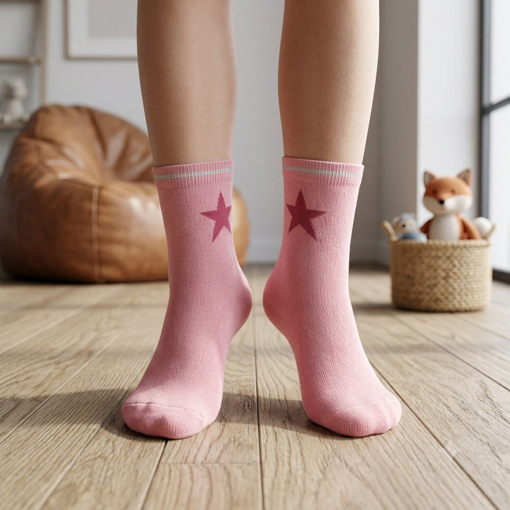 Girls Pink Sparkle Star Crew Socks