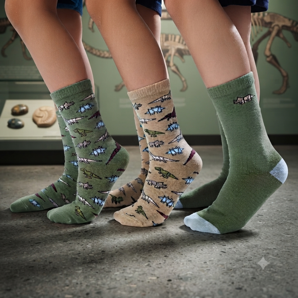 Boys Adventure Dinosaur Print Crew Socks