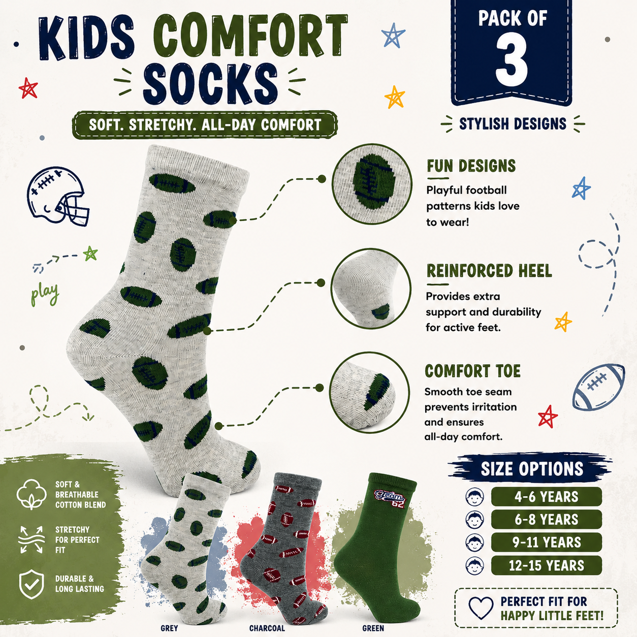 Boys American Football Print Socks