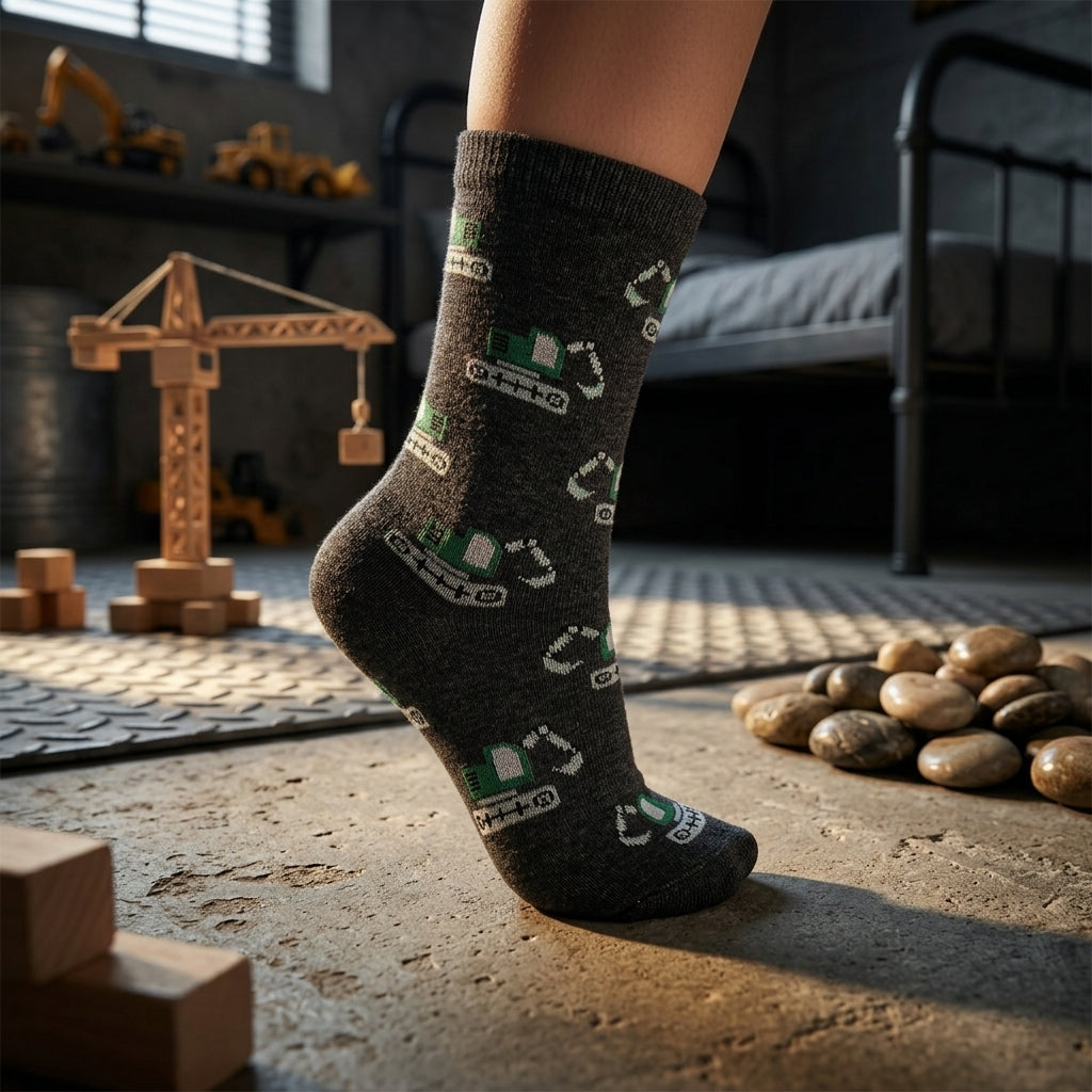Boys Excavator Print Crew Socks