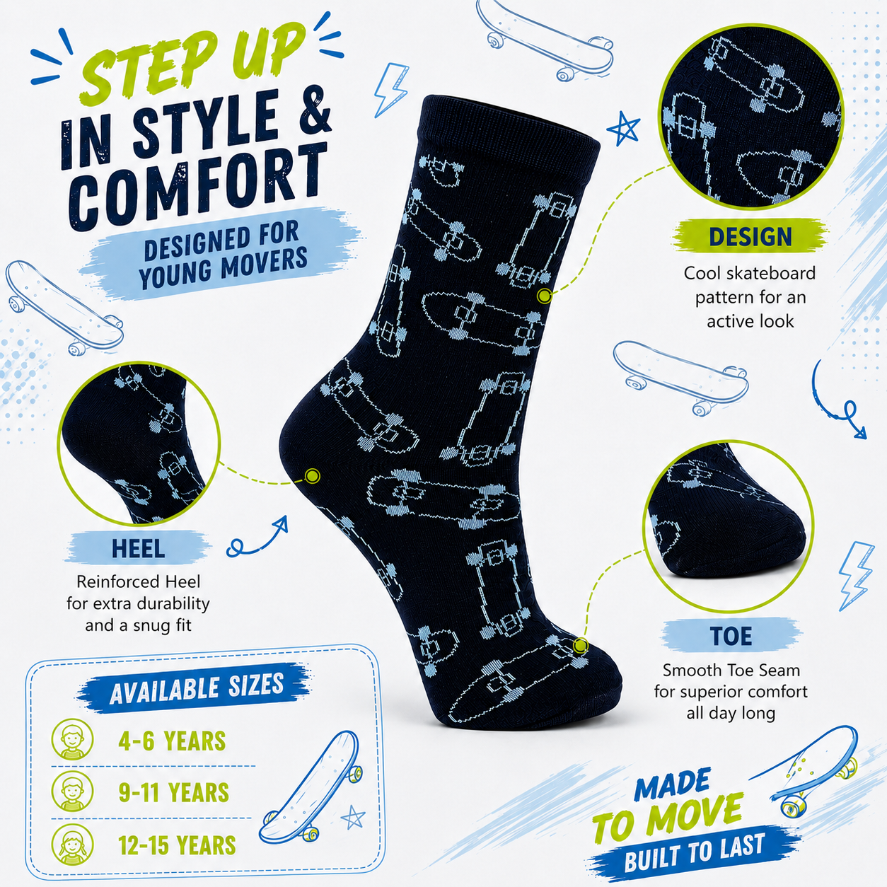 Boy's Multiple Skate Print Crew Socks