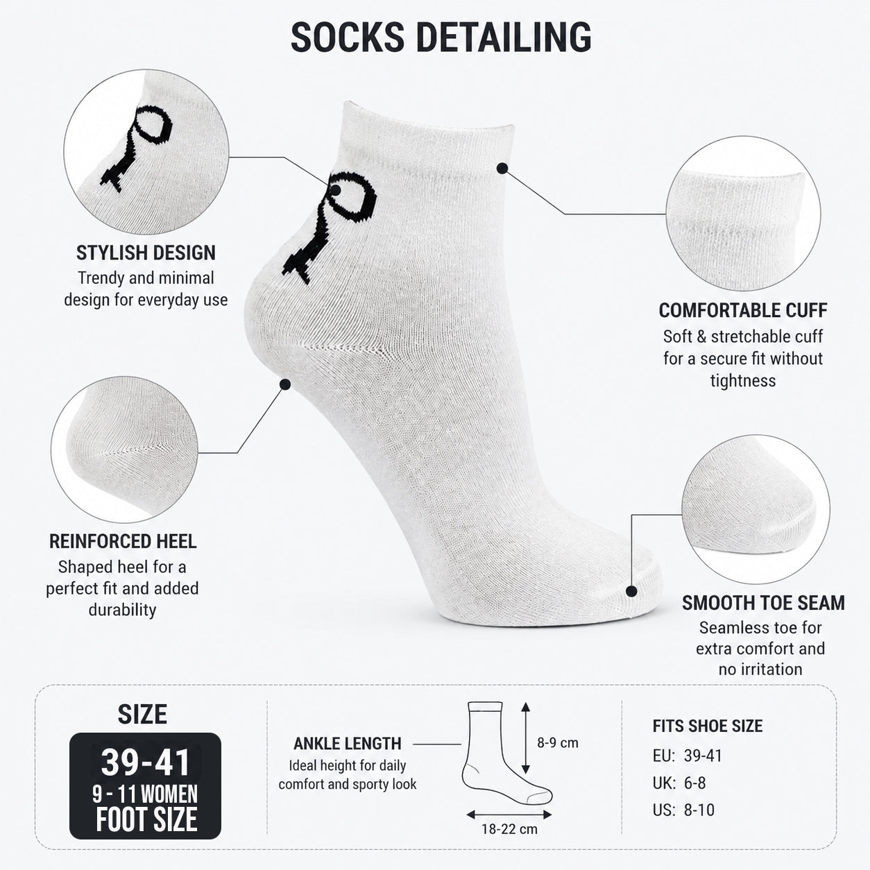 Women Bow Print Ankle White Socks