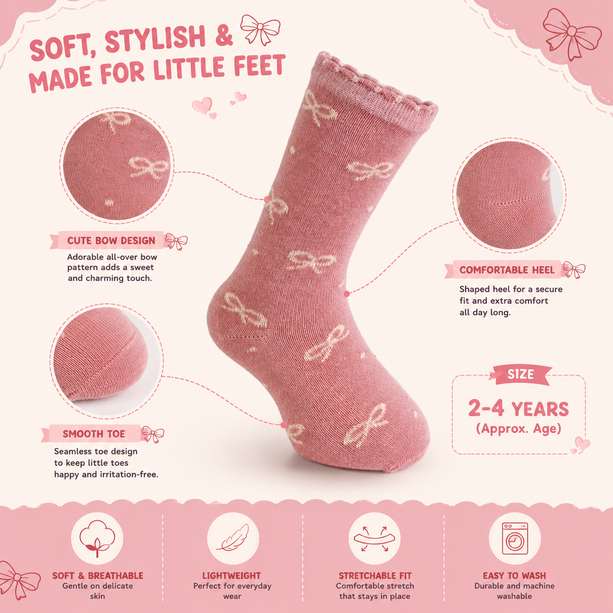 Girls Bow-Print Ankle Socks