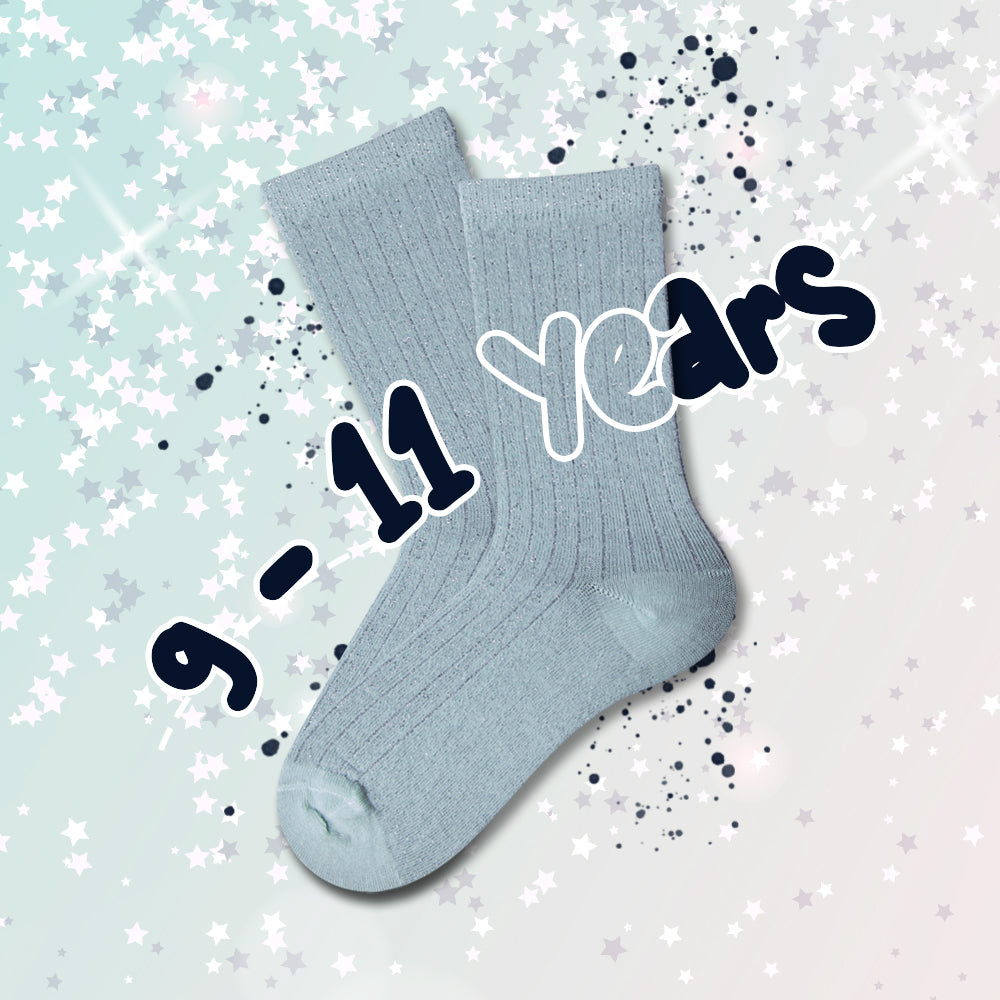 Girl Shimmer Ribbed Crew Socks - Mint colour