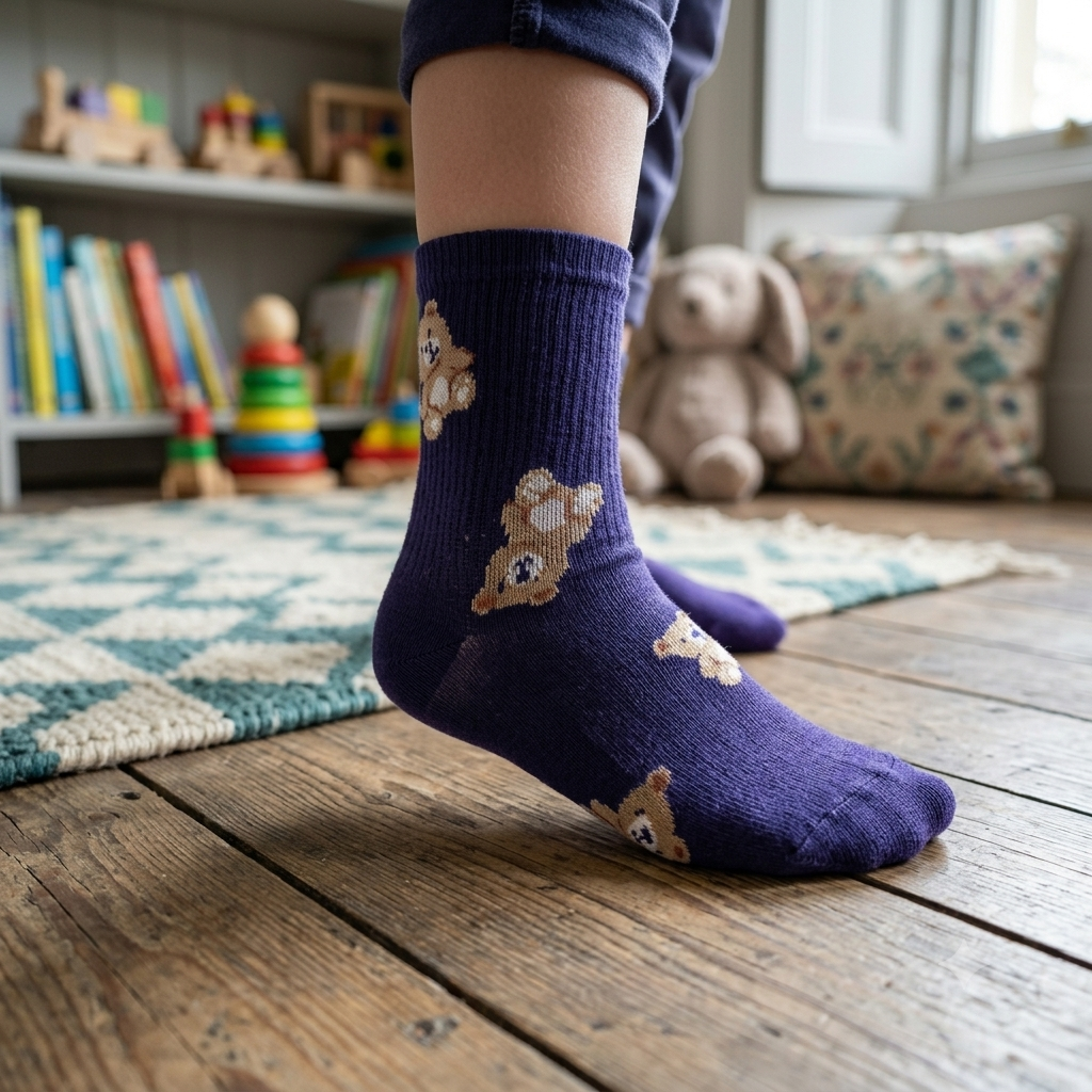 Girls Teddy Bear Crew Socks