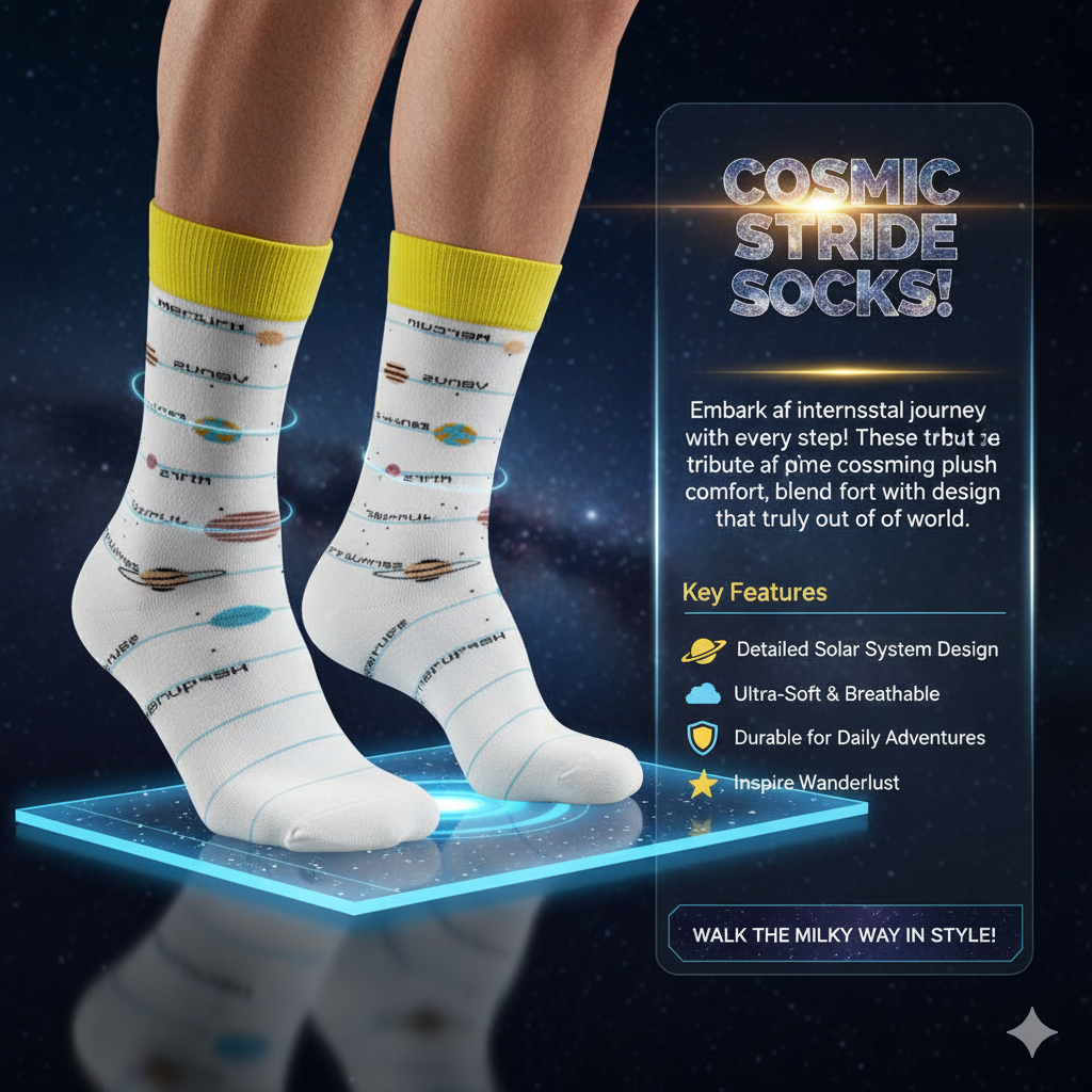 Men Solar System Print Crew Socks