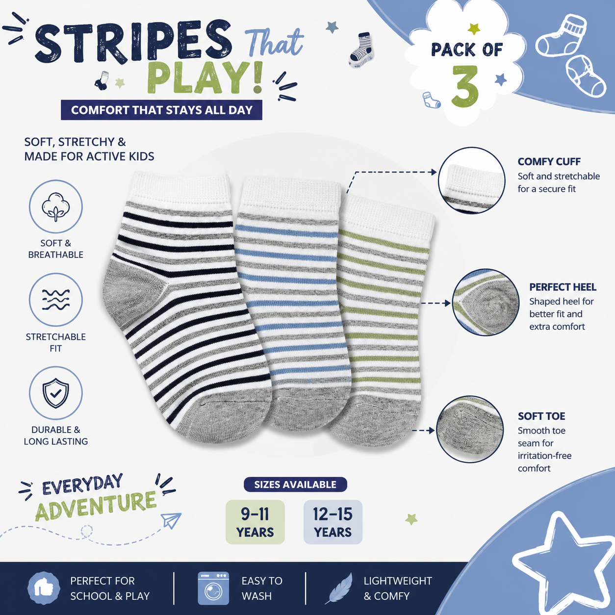 Boys Striped Ankle Socks