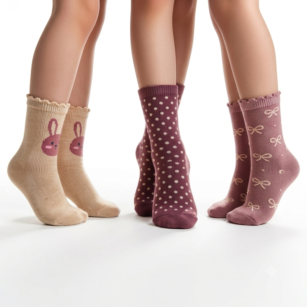 Pack of 3 - Baby Girls Cotton Crew Socks