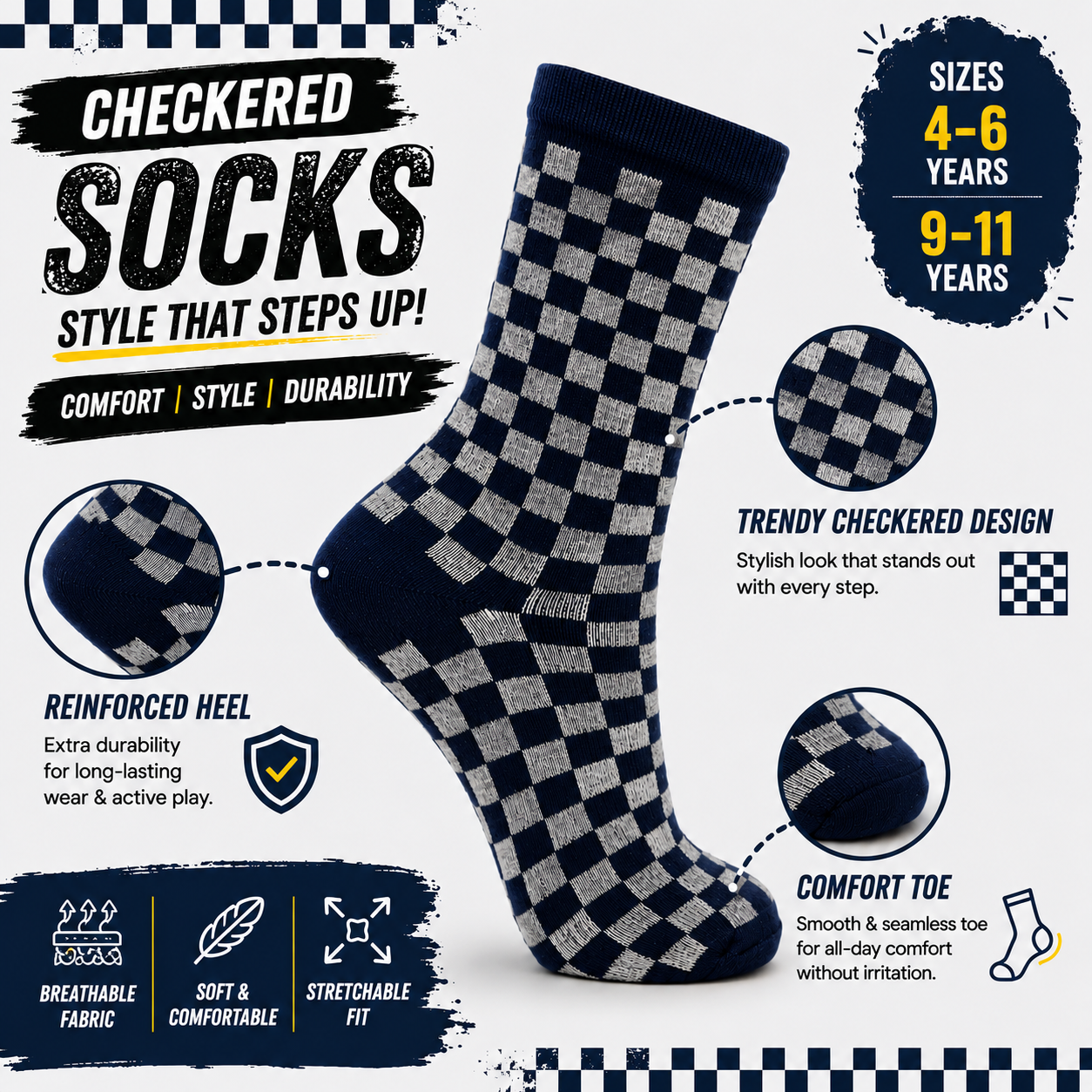 Boys Checkerboard Crew Socks