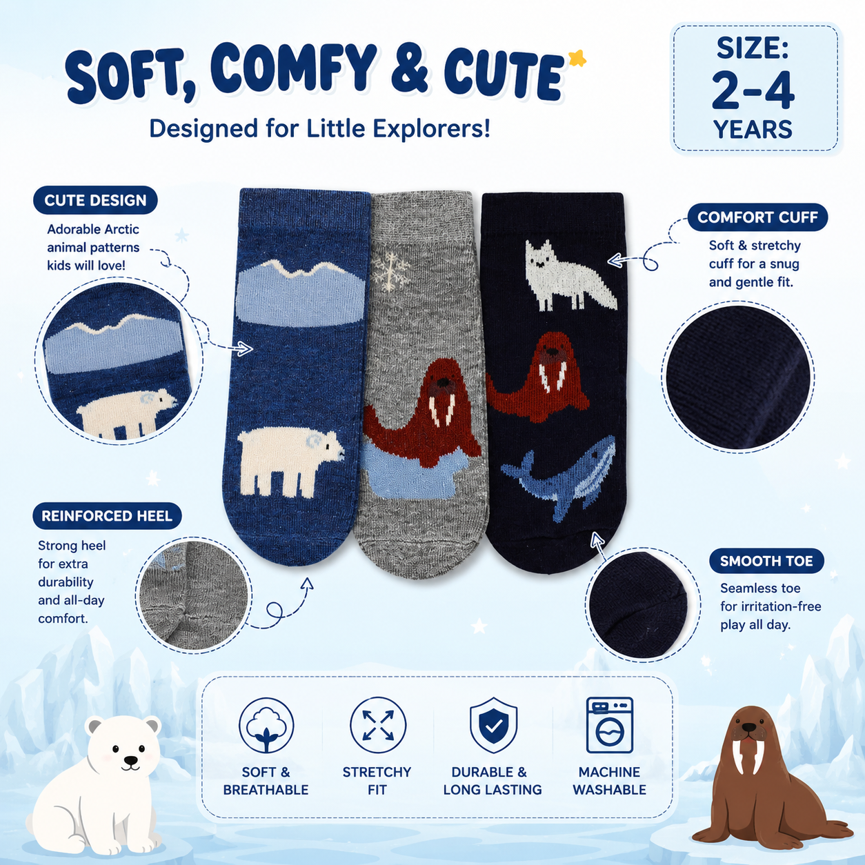 Pack of 3 - Arctic Adventure Boys Socks