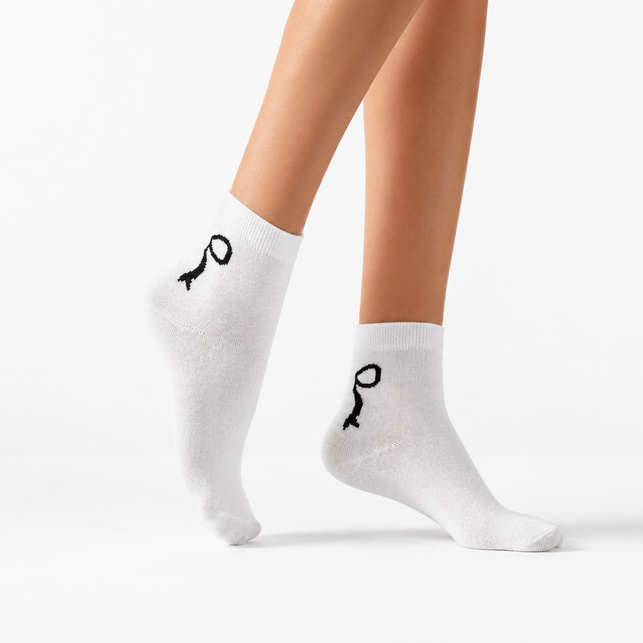 Women Bow Print Ankle White Socks