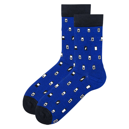 Men Blue Battery Pattern Crew Socks