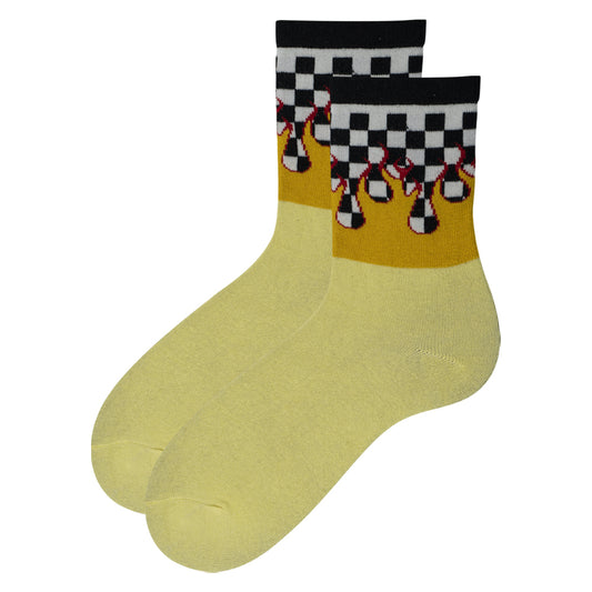 Men Retro Flame & Checkerboard Crew Socks