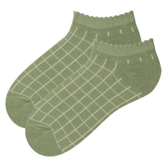Girls Sage Green Grid Ankle Socks