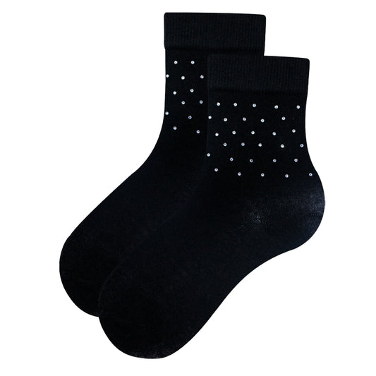 Black Crystal Beaded Crew Socks For Girls