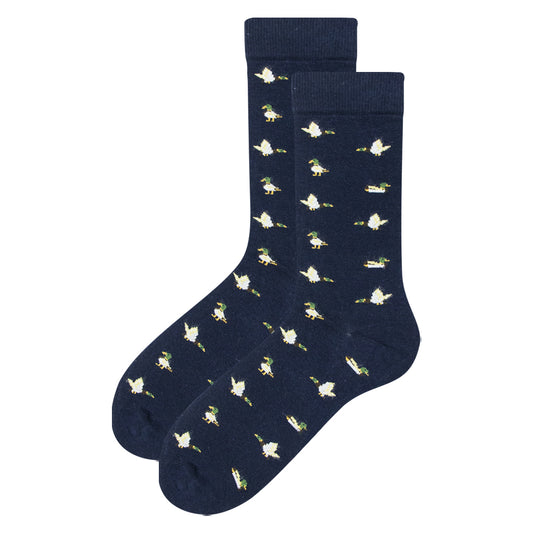 Men Navy Duck Print Crew Socks