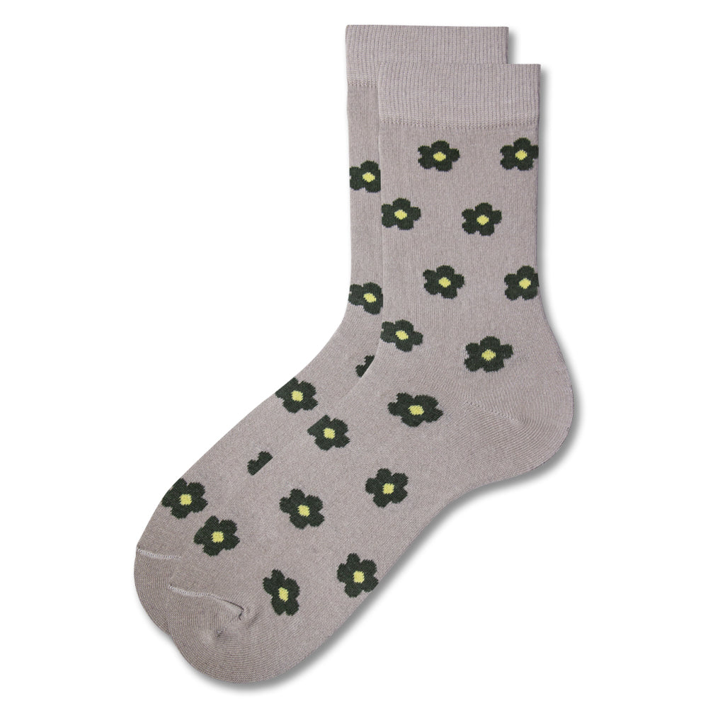 Women Taupe Floral Crew Socks