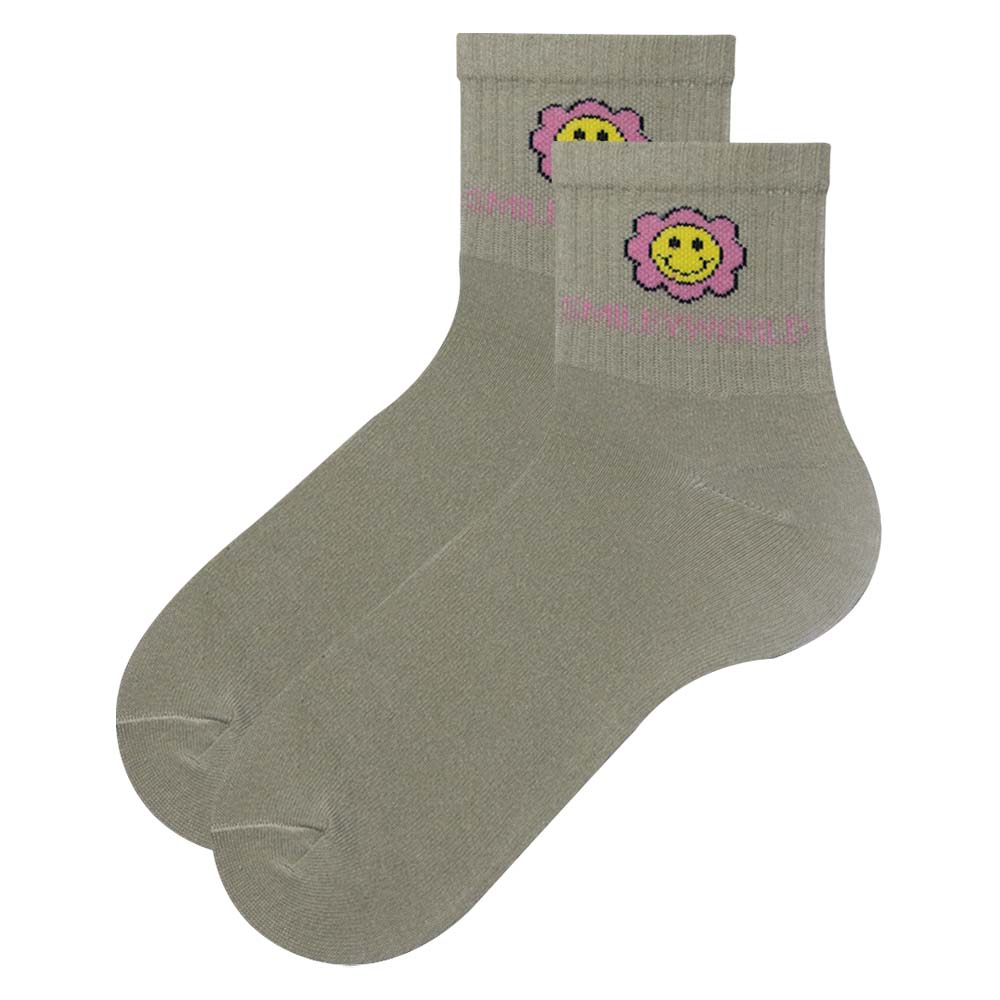 Vibe Smiley Flower Crew Socks for Women