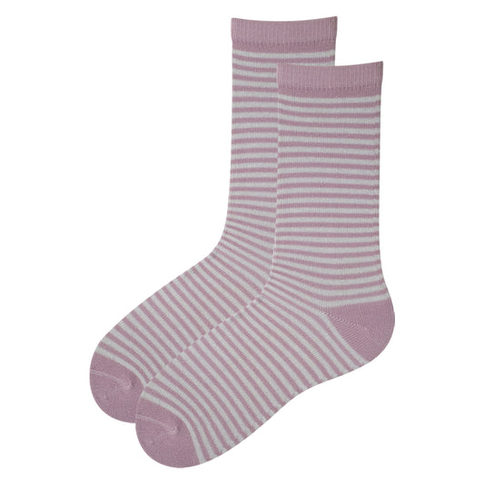 Girls' Pink & White Striped Crew Socks