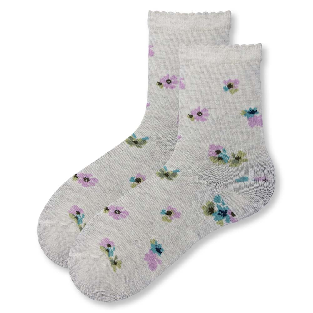 Charming Flower Print Girl's Crew Socks