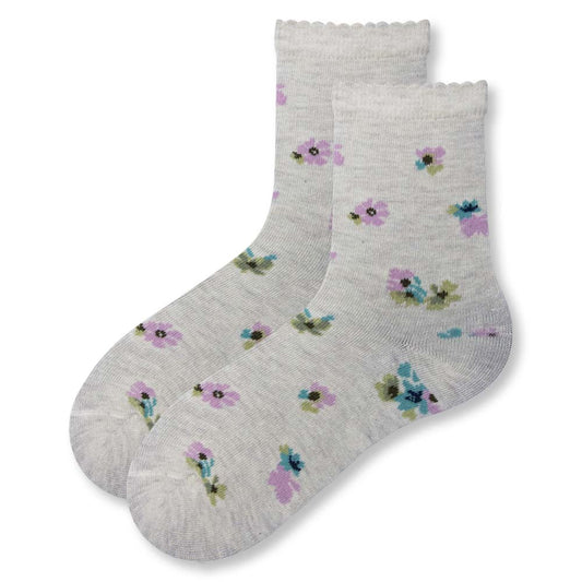 Charming Flower Print Girl's Crew Socks