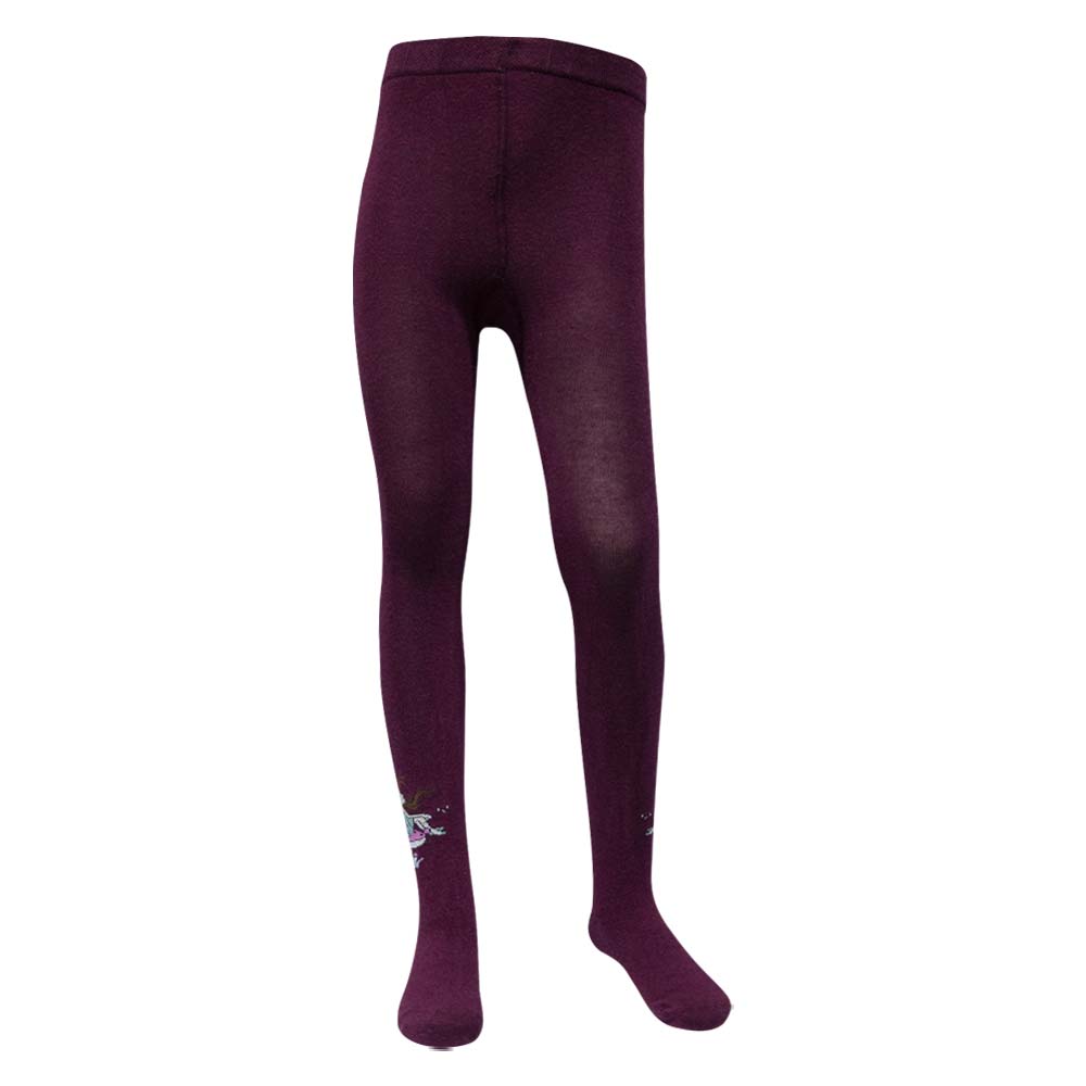 Maroon With Fairy Print Cotton Tights for Girls (OT)