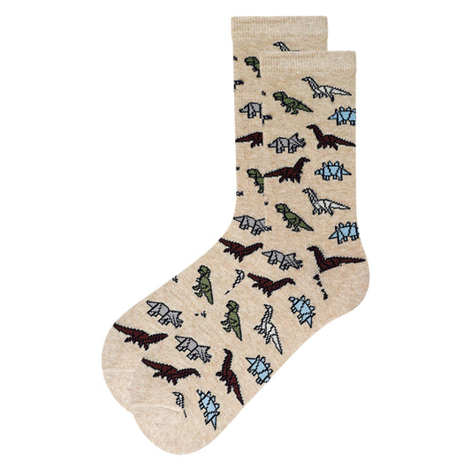 Boys Dinosaurs Print Crew Beige Socks