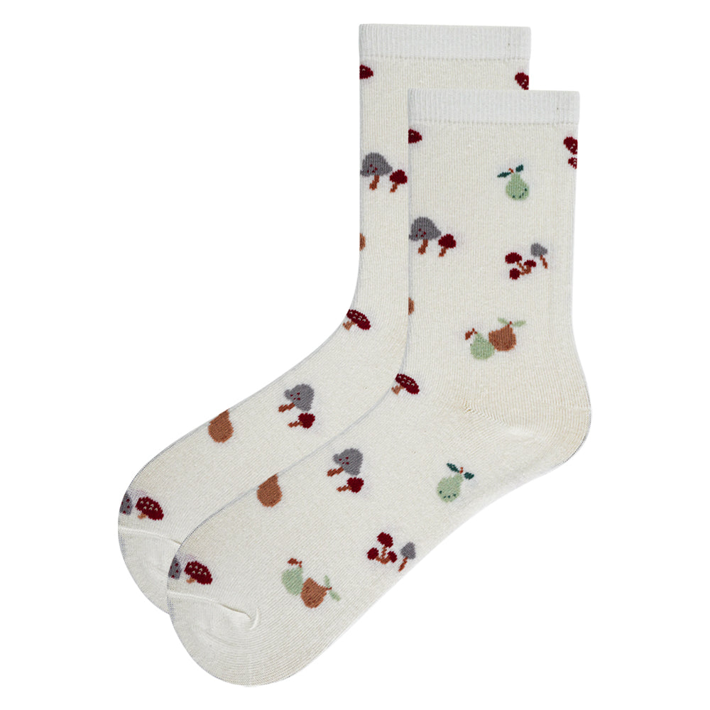 Girls Mushroom & Pear Print Crew Socks