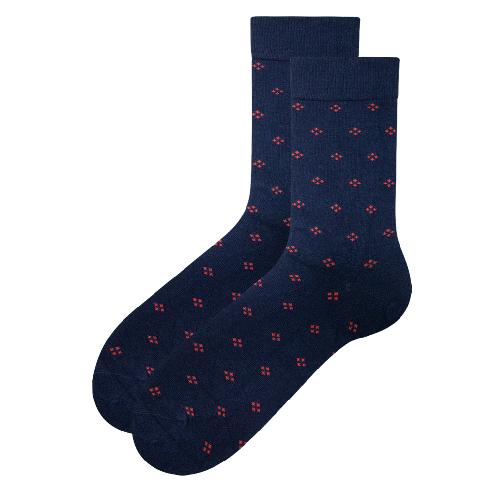 Pack of 2 - Men’s Navy Blue Patterned Crew Socks