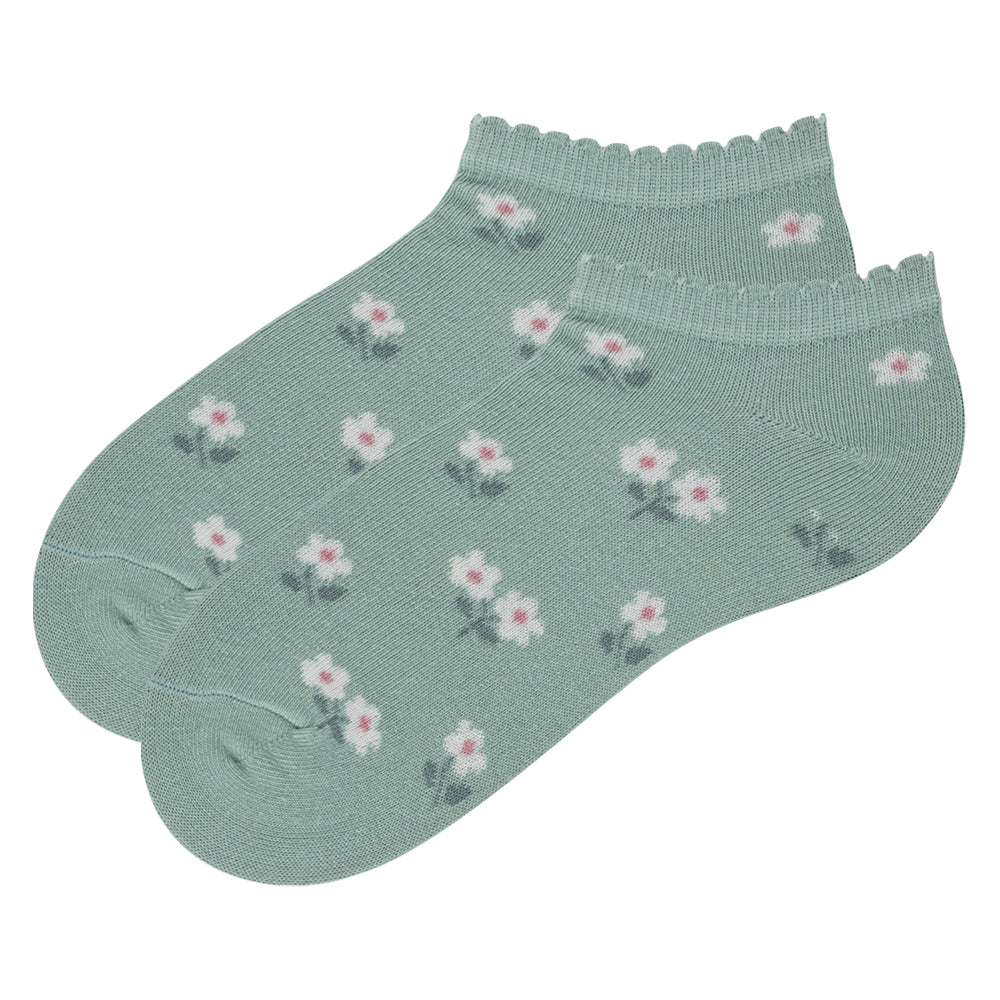 Girl Floral Green Ankle Socks