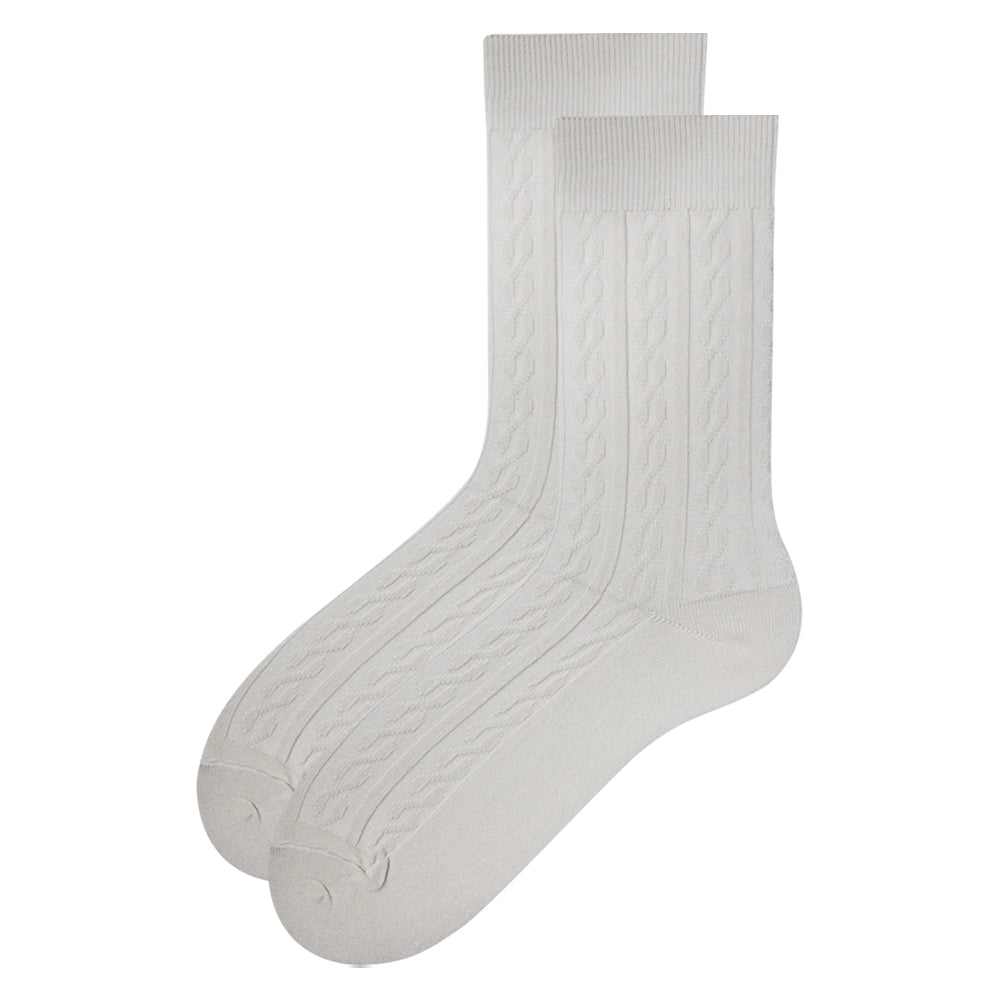 Men's White Cable Knit Dress Socks