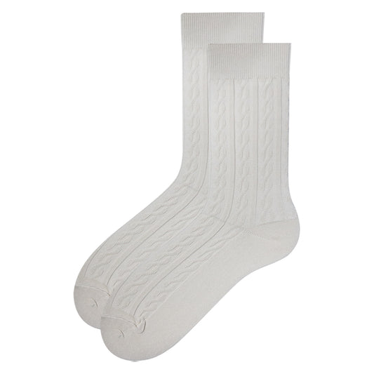 Men's White Cable Knit Dress Socks