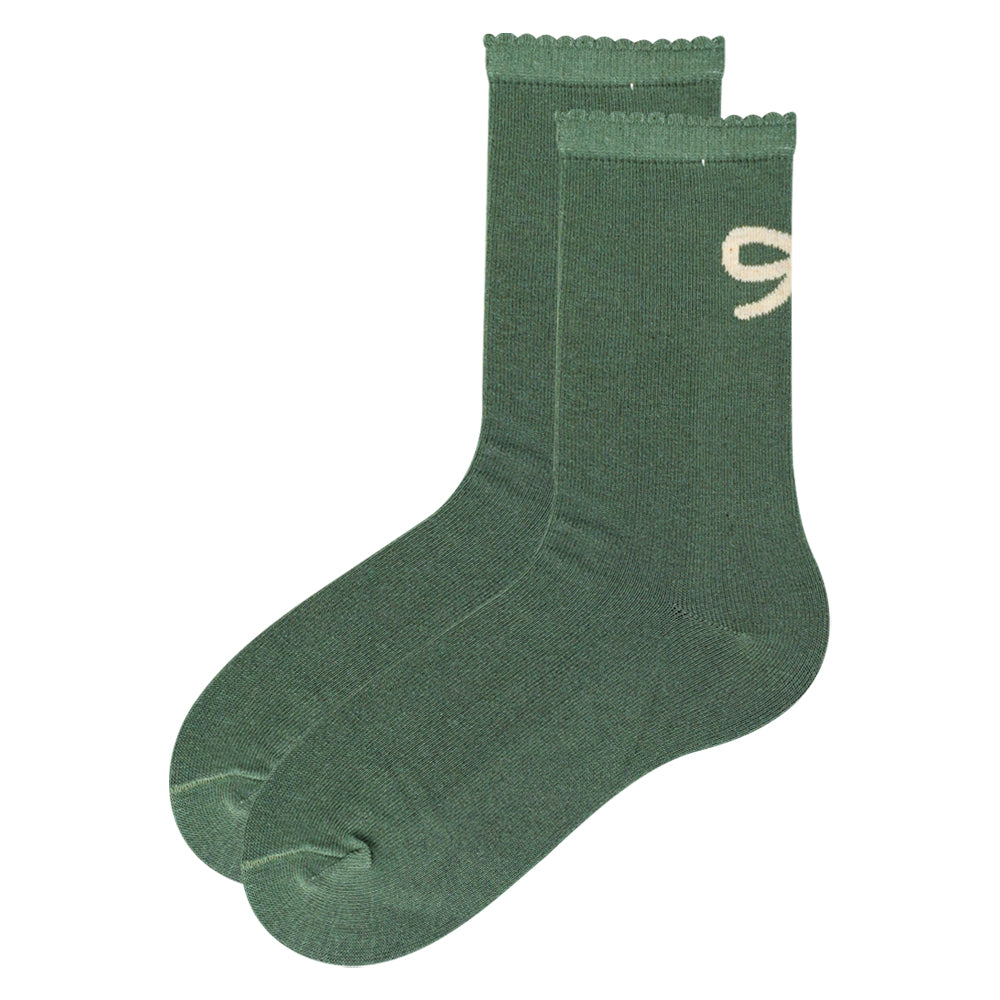 Green Scalloped-Edge Bow Socks for Girls