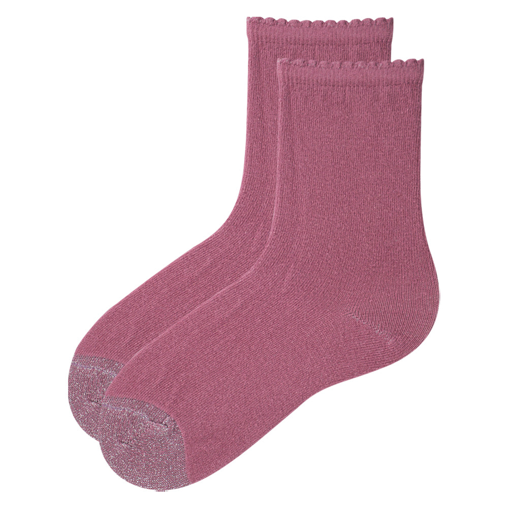 Girl's Dusty Rose Sparkle Toe Crew Socks