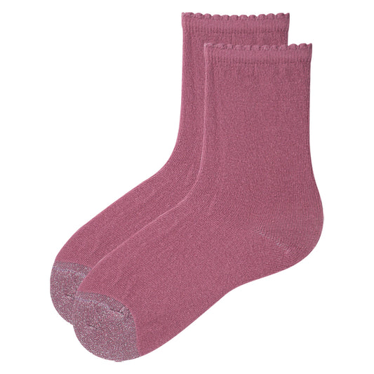 Girl's Dusty Rose Sparkle Toe Crew Socks