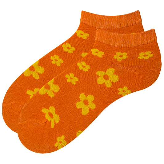 Women Orange Floral Ankle Socks