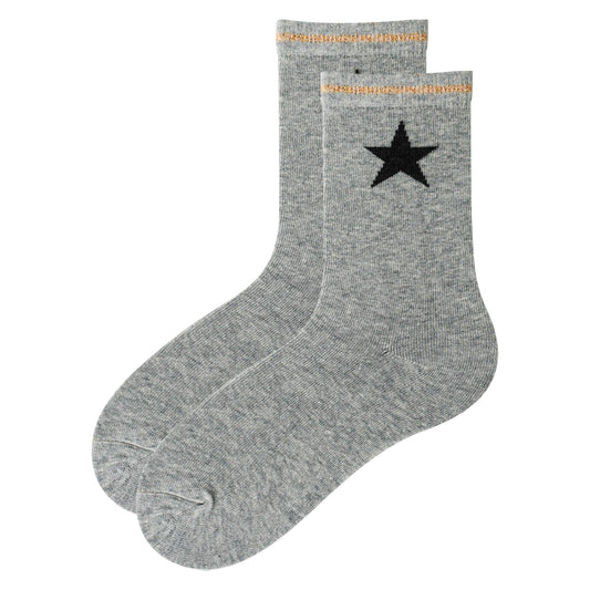 Girls Star-Print Crew Grey Socks