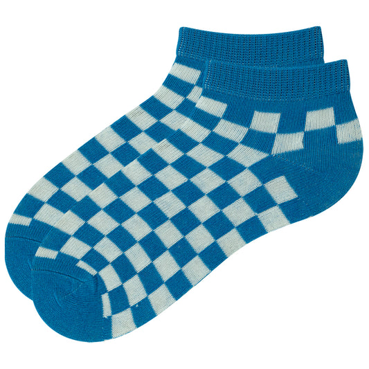Boys Blue & White Checkered Ankle Socks
