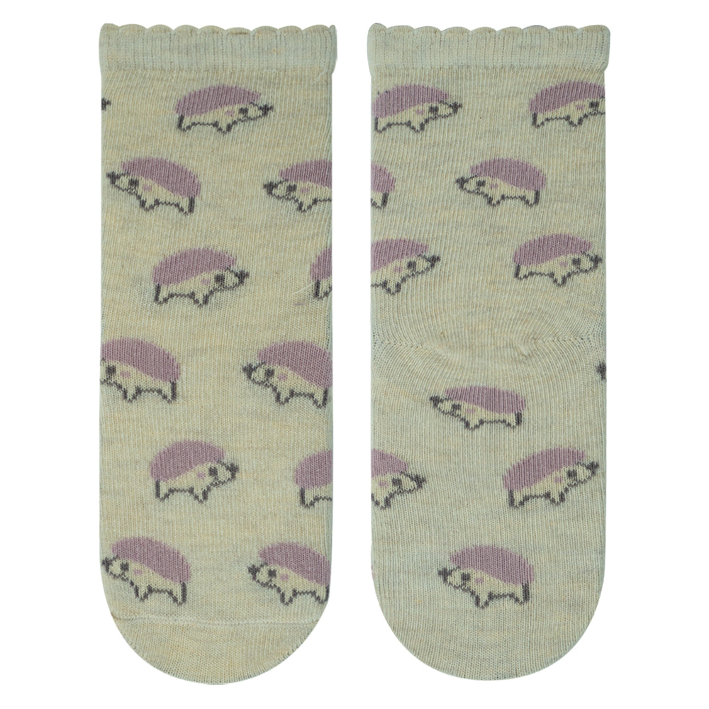 Hedgehog Print & Scallop Trim Baby Socks