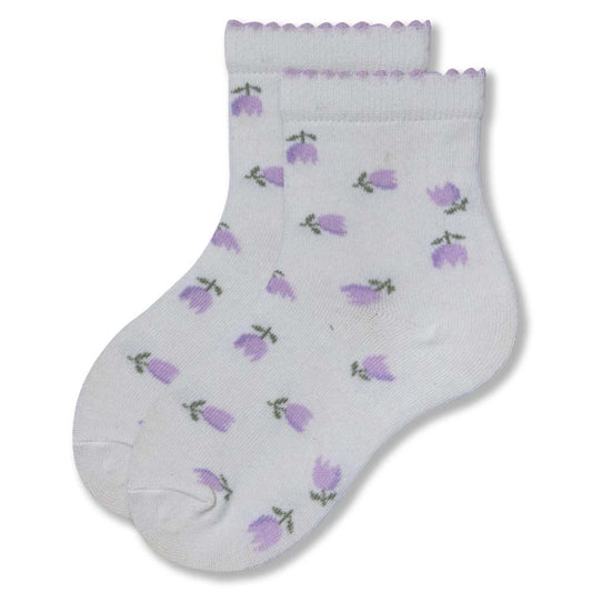 Cute Purple Flower Print Ankle Socks for Girls