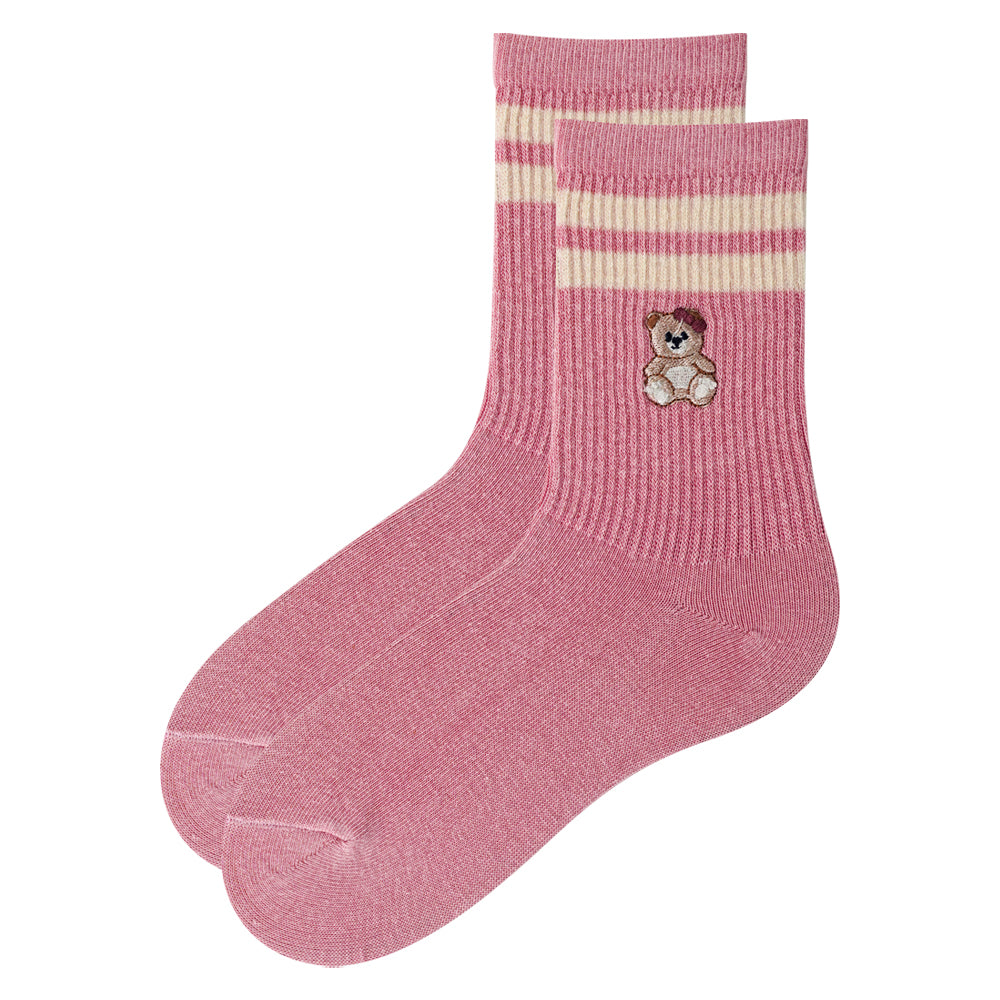 Girls Teddy Bear Crew Baby Pink Socks