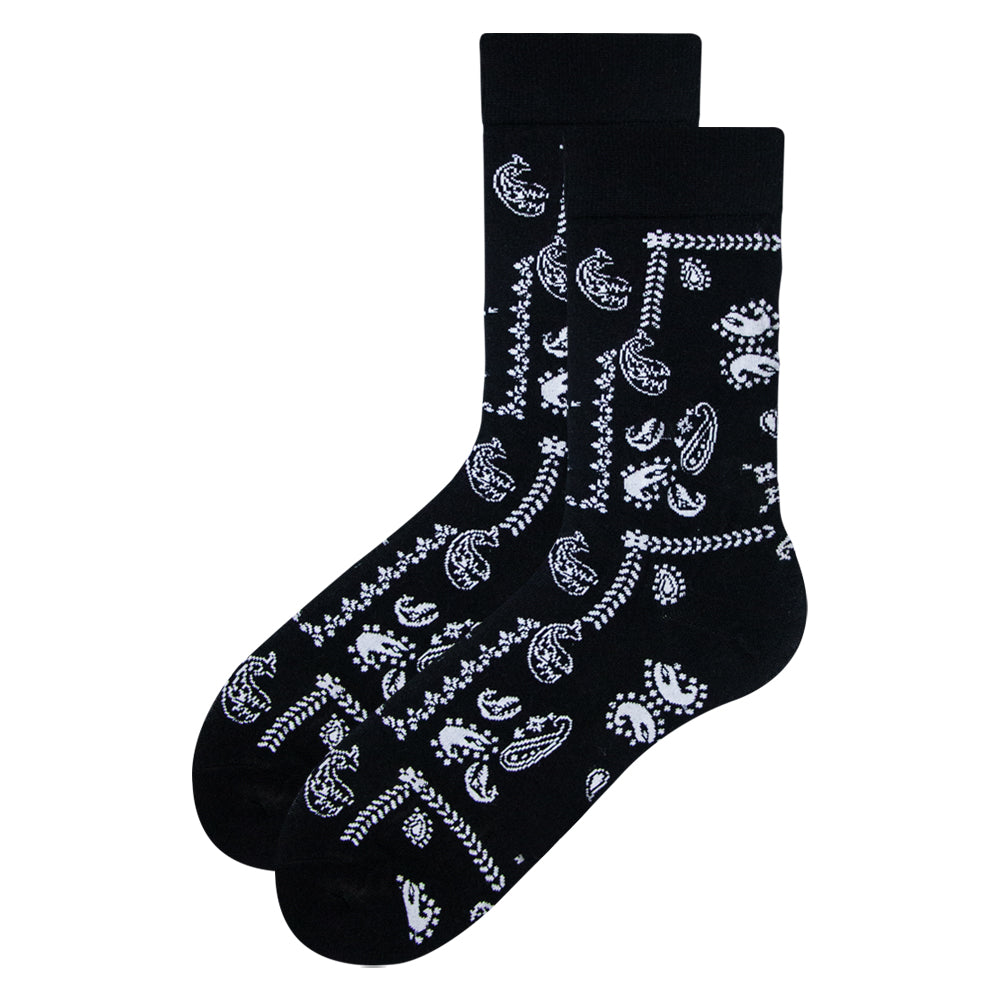 Men Mandala Black Patterned Crew Socks