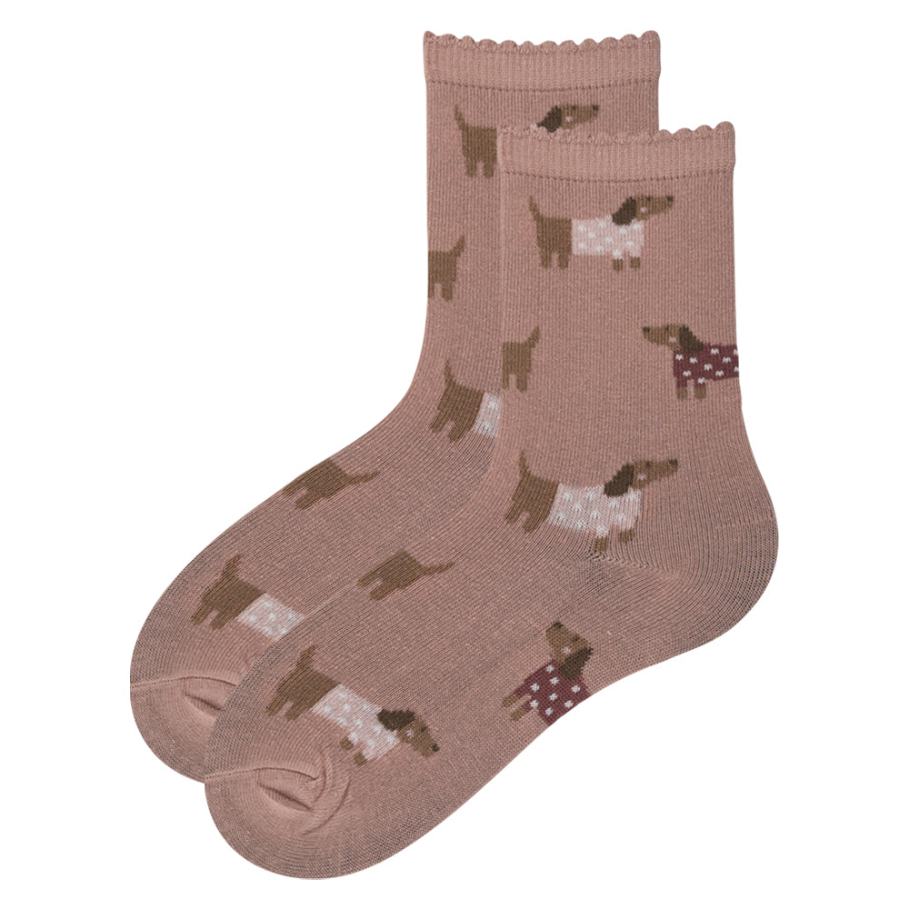 Girls Dachshund Print Cotton Socks
